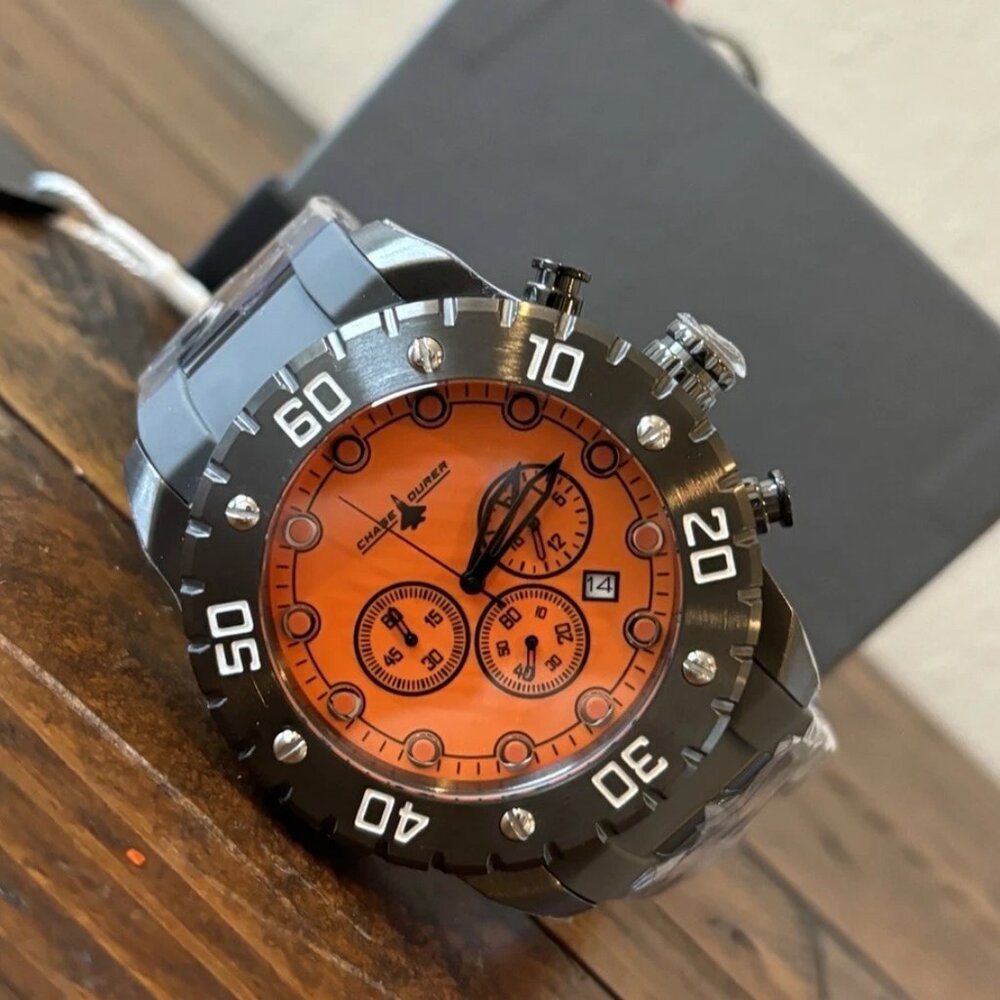CHASE DURER CDW-0119 FLIGHT Aviator CHRONOGRAPH ORANGE NWT face glows 50mm